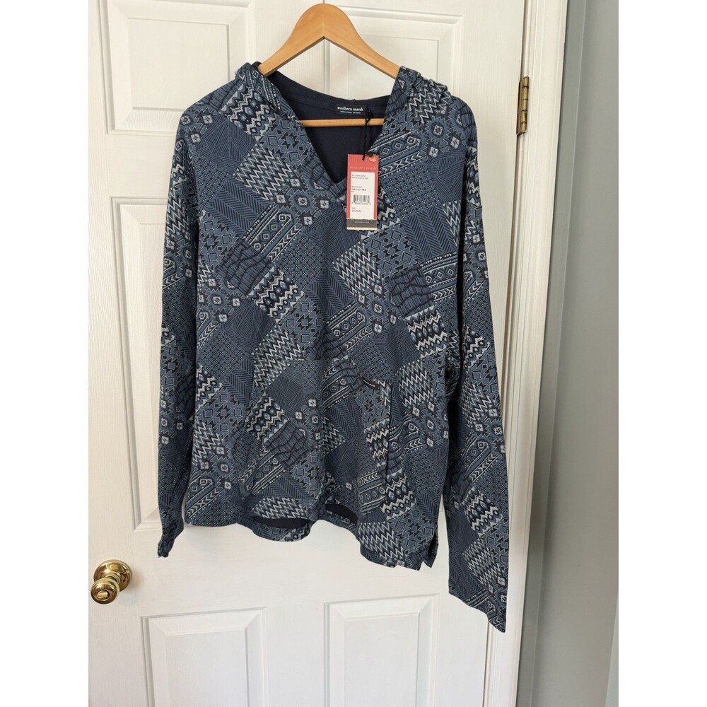 NWT Southern Marsh Monterey Patchwork Hoodie Navy Blue Geometric Pullover Size M
